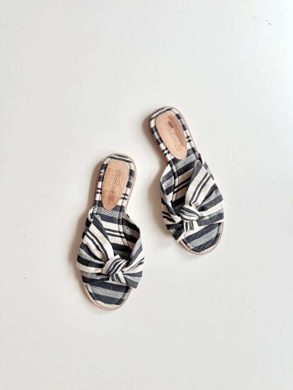 MADEWELL Naida Evelyn Stripe Half Bow Slide Sandals, Size 7